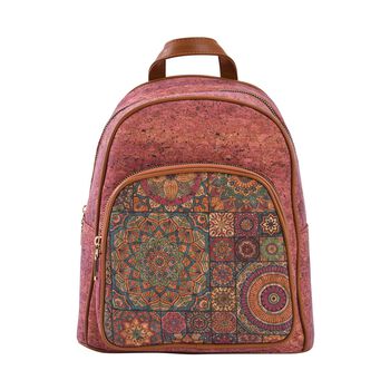 Umweltfreundlicher Kork-Rucksack mit Kunstleder-Griffen, 28x10x24cm, Boh&egrave;me Muster, rot