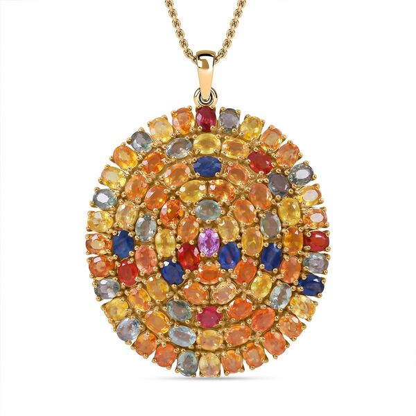 Mehrfarbiger Saphir Anh&auml;nger mit Kette, Gelbgold Vermeil, ca. 18,15 ct.