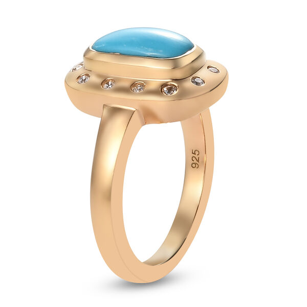 Natürlicher Sleeping Beauty Türkis und Zirkon Halo Ring 925 Silber 585 Vergoldet image number 6