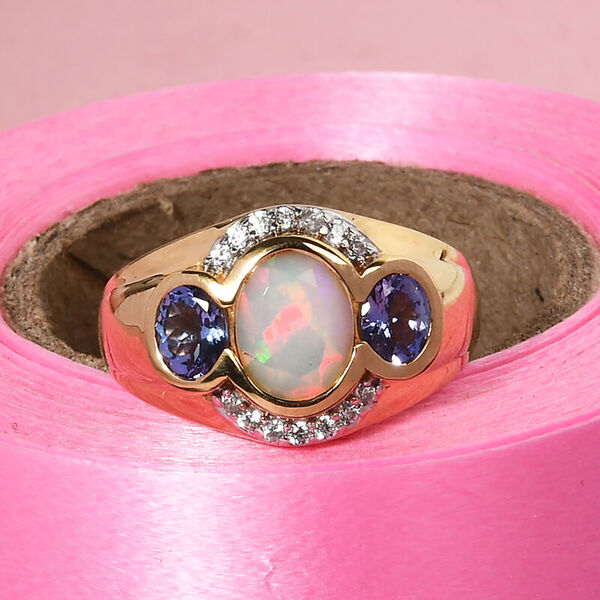 Nat&uuml;rlicher, &auml;thiopischer Opal und Tansanit-Ring, 925 Silber Gelbgold Vermeil  ca. 1,73 ct image number 2