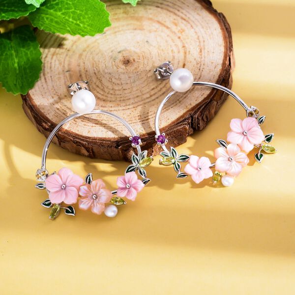 Jardin Kollektion - Süßwasserperlen und rosa Perlmutt-Ohrringe, 925 Silber rhodiniert ca. 0.74 ct image number 2