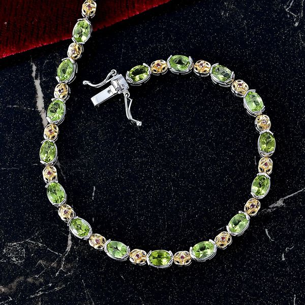D'joy Nat&uuml;rlicher Peridot, Nat&uuml;rlicher Rhodolith Granat Armband ca. 19 cm 925 Silber Rhodiniert und 750 Gelbgold Vermeil ca. 7.61 ct image number 2