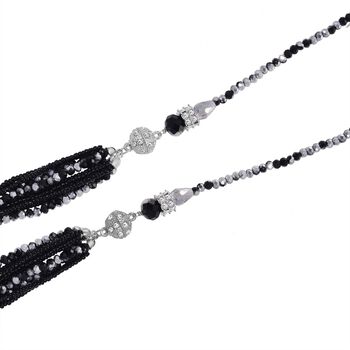2er Set - mehrschichtiger Halsketten und Ohrringe, Schwarz-silberfarbene Kristallperlen und wei&szlig;e Kristalle