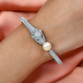 Pfirsich Perle und schwarzer Spinell-Armreif