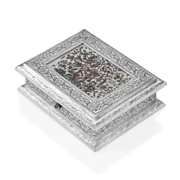 Handgefertigte, oxidierte Schmuckbox mit Edelsteinmalerei, Lebensbaum-Design,  20x15x6,36 cm image number 0