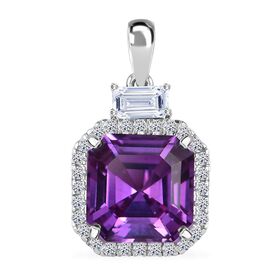 AAA Lab Grown Lila Saphir, Lab Grown Diamant Anhänger 417 Gold ca. 6,03 ct.