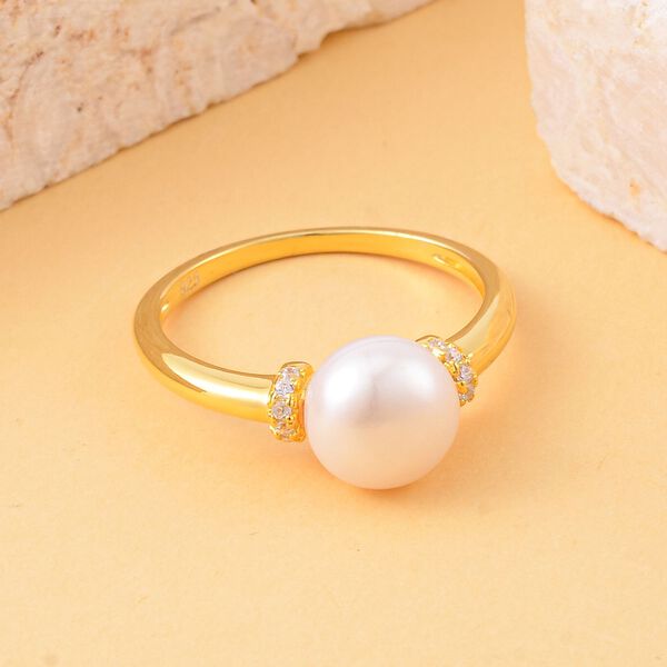 Weiße Süßwasser Perle Ring, 925 Silber vergoldet (Größe 20.00) image number 2