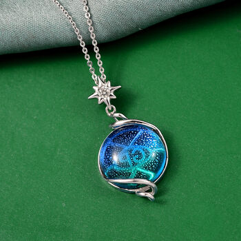 GP Celestial Kollektion- Blaues Muranoglas aus Italien, Zirkon und blauer Saphir Anh&auml;nger mit 50cm Kette