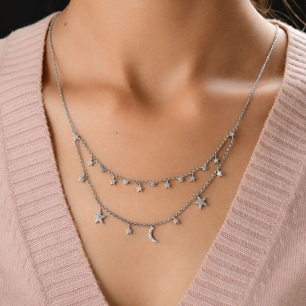 Diamant Stern und Mond Halskette in Silber image number 3