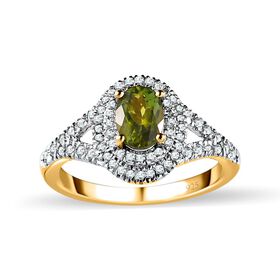 AA Calabar-Turmalin, Weißer Zirkon Ringe 925 Silber Gelbgold Vermeil (Größe 17.00) ca. 1.66 ct