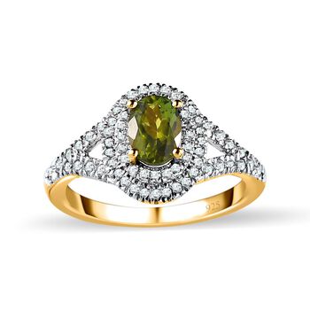 AA Calabar-Turmalin, Wei&szlig;er Zirkon Ringe 925 Silber Gelbgold Vermeil (Gr&ouml;&szlig;e 17.00) ca. 1.66 ct