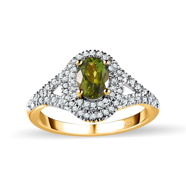 AA Calabar-Turmalin, Weißer Zirkon Ringe 925 Silber Gelbgold Vermeil (Größe 17.00) ca. 1.66 ct image number 4