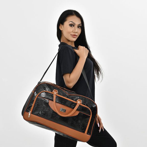 Passage: Reisetasche mit Kroko-Pr&auml;gung und Schulterriemen, Schwarz image number 2