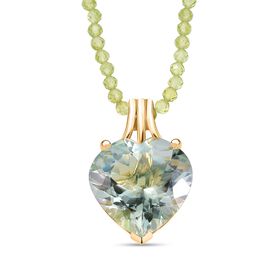 D'Joy AA Prasiolith, Peridot Schmuckset ca. 50 cm 925 Silber 750 Gelbgold Vermeil ca. 31.30 ct