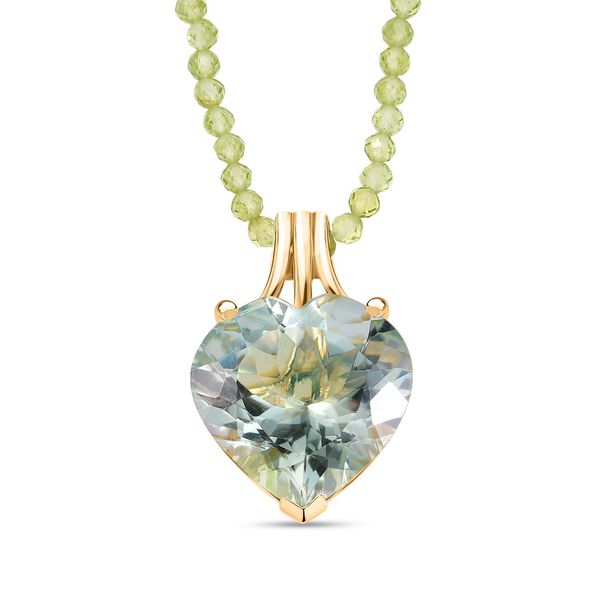 D'Joy AA Prasiolith, Peridot Schmuckset ca. 50 cm 925 Silber 750 Gelbgold Vermeil ca. 31.30 ct