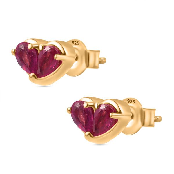 Afrikanischer Rubin (Fissure gef&uuml;llt) Ohrringe 925 Silber 750 Gelbgold Vermeil ca. 1.24 ct image number 4