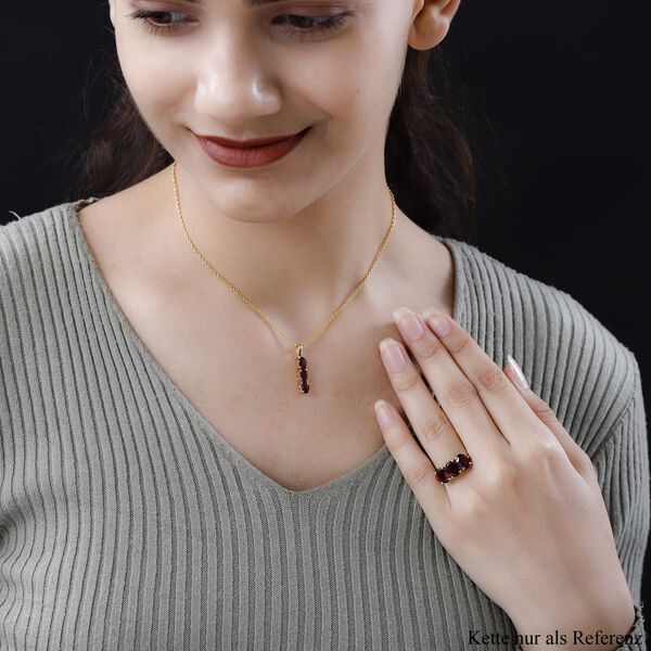 2er Set - Nat&uuml;rlicher Mosambik Granat Ring und Anh&auml;nger, 925 Silber vergoldet, ca. 5.66 ct image number 3