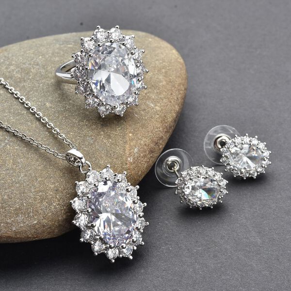 3er Set- Wei&szlig;er Zirkonia-Ring, Anh&auml;nger und Ohrringe, Messing ca. 27,00 ct image number 2