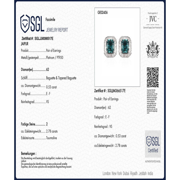 RHAPSODY - AAAA Pirineu Lagunen Turmalin, Wei&szlig;er Diamant SGL zertifiziert Ohrringe 950 Platin ca. 3.31 ct image number 8