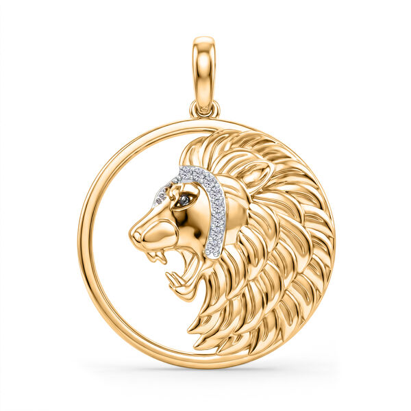 GP - Kanchanaburi Blauer Saphir, Wei&szlig;er Zirkon Anh&auml;nger 925 Silber 750 Gelb Vergoldet