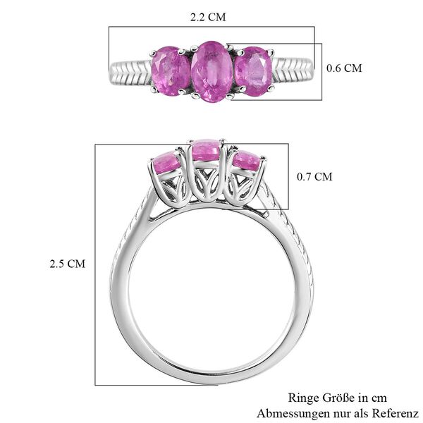 Ilakaka Rosa Saphir-Trilogie-Ring, 925 Silber platiniert, 1,70 ct. image number 7