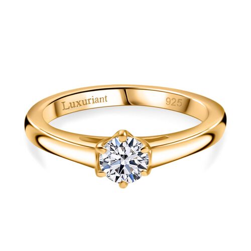 LUXURIANT DIAMOND- SGL zertifizierter VS-EF Labor Diamant Ring, 925 Silber 750 Gelbgold Vermeil - 0,50 ct. image number 0