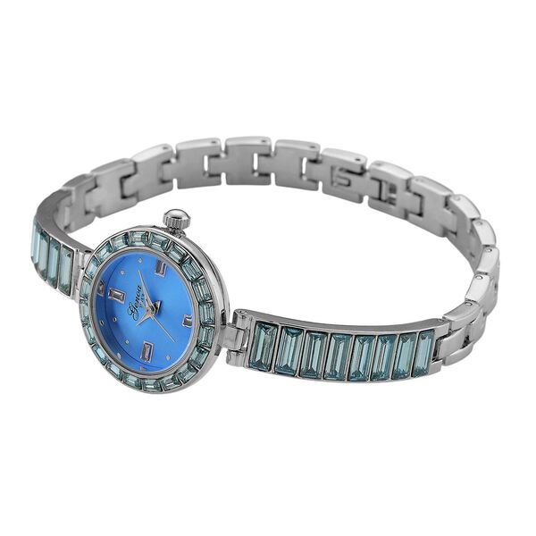 GENOA Time V2, Aquamarin-farbene Zirkonia, Kristalluhr, japanisches Uhrwerk, 316L Edelstahl, Blau image number 6