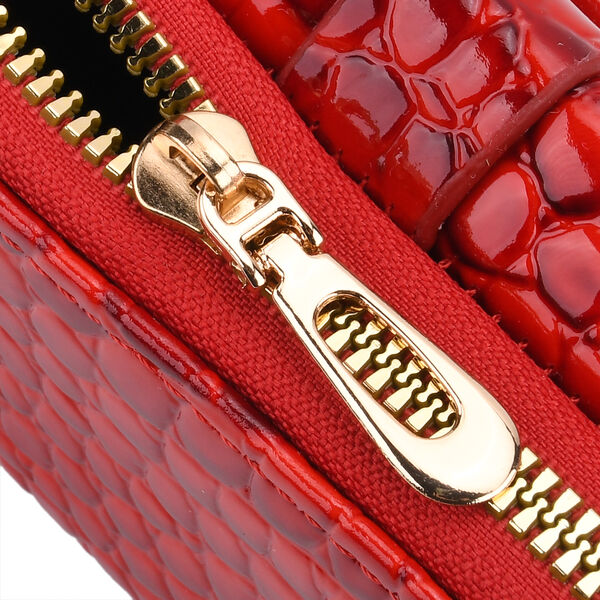 Stilvolle Geldbörse mit Krokodilprägung und RFID-Schutz, 11x8 cm, Rot image number 8