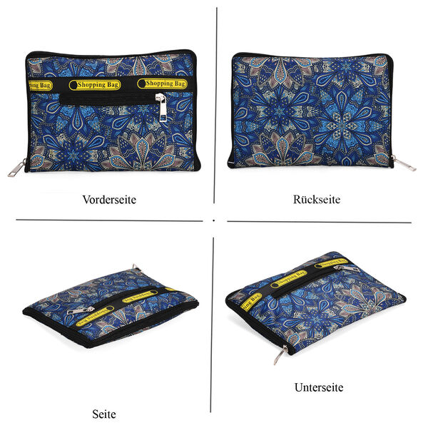 Faltbare Einkaufstasche aus wasserabweisendem Polyester, Blumenmuster, 40x43 cm, Tragegriffe 22 cm, Blau image number 6