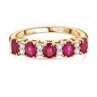 Victorian Era Five Stone - Afrikanischer Rubin (Fissure gefüllt), Weißer Zirkon Ring 925 Silber 750 Gelb Vergoldet (Größe 20.00) ca. 1.39 ct