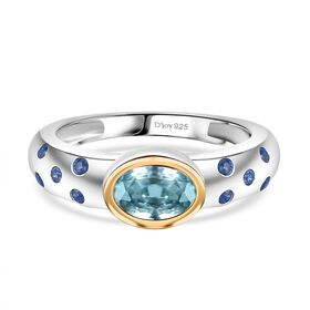 D'Joy Blauer Zirkon, Blauer Saphir Ring 925 Silber rhodiniert (Größe 17.00) ca. 1,41 ct