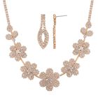 2er Set Weißer Kristall Halskette und Ohrhänger, goldfarben