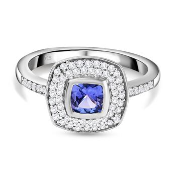 AA Tansanit und wei&szlig;er Zirkon-Ring, 925 Silber platiniert  ca. 0,74 ct