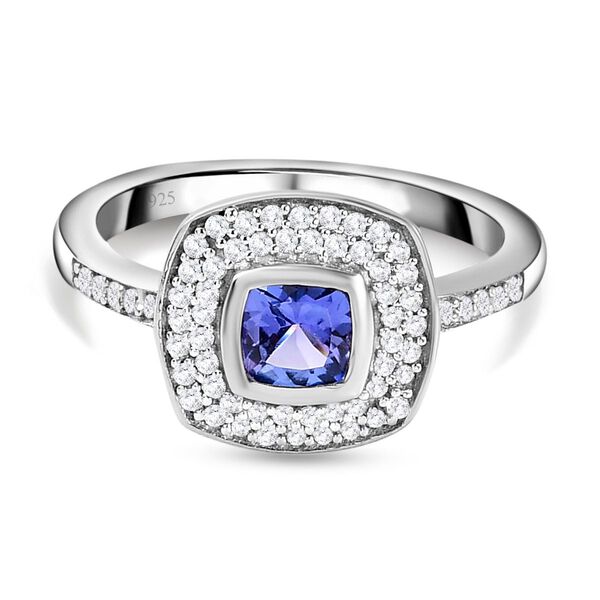 AA Tansanit und wei&szlig;er Zirkon-Ring, 925 Silber platiniert  ca. 0,74 ct