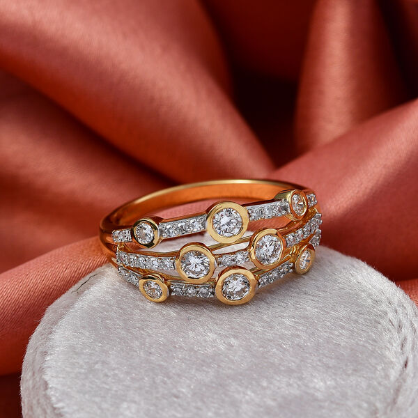 LUXURIANT SGL zertifizierter SI-GH Labor Diamant Ring, 925 Silber 750 Gelbgold Vermeil - 1 ct. image number 1