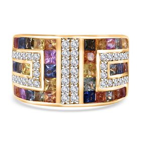 AA mehrfarbiger Saphir und Moissanit-Ring - 3,48 ct.