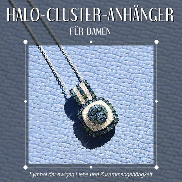 Blauer und wei&szlig;er Diamant-Anh&auml;nger mit 50cm Kette - 1 ct. image number 2