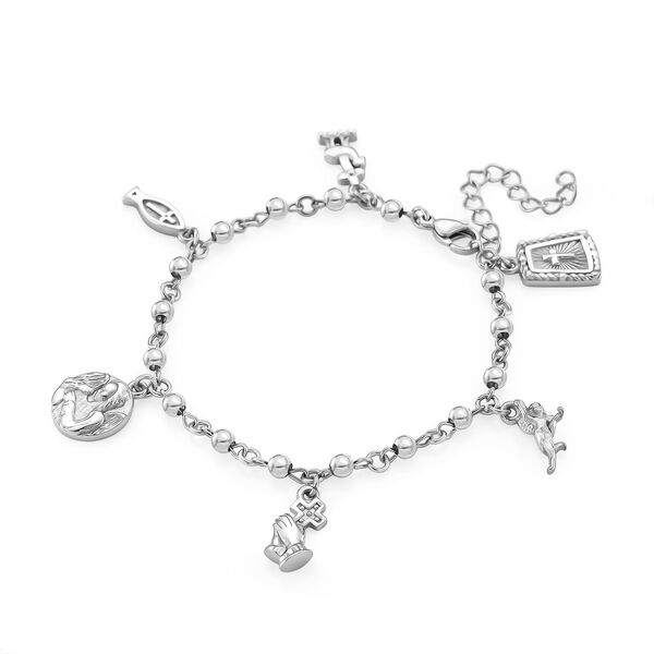 Charm-Armband mit Symbol Anh&auml;ngern, 316L Edelstahl, Silberfarben, ca. 19 cm image number 3