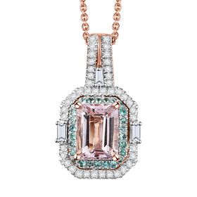 LUXORO zertifiziert und geprüft AAA Rosa Morganit, Paraiba Turmalin und Diamant Anhänger mit 45cm Kette in 585 Roségold - 1,78 ct.