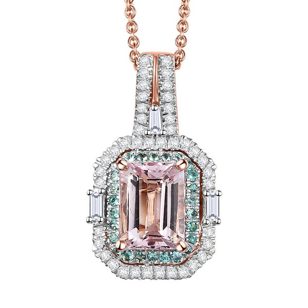 LUXORO zertifiziert und geprüft AAA Rosa Morganit, Paraiba Turmalin und Diamant Anhänger mit 45cm Kette in 585 Roségold - 1,78 ct. image number 0