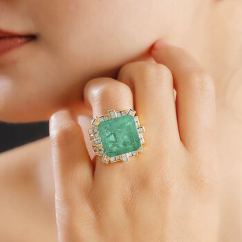 GP Royal Art D&eacute;co Kollektion - Smaragd Triplett Quarz, Zirkon und Kanchanaburi blauer Saphir-Ring - 24,02 ct.