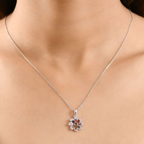 Frühlingsblüte -Mehrfarbig-Turmalin Anhänger 925 Silber rhodiniert ca. 0,99 ct. image number 2