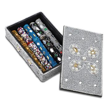 Perlen-Box mit 5 Kugelschreibern (12cm) Geschenkset, 8,5x13,5x3 cm, Silber