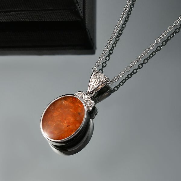 Feueropal Matrix Anhänger mit Kette, ca. 7.00 ct image number 2