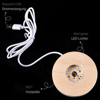 3D Kristallkugel mit LED-Licht und Holzsockel, Sch&uuml;tzender Engel