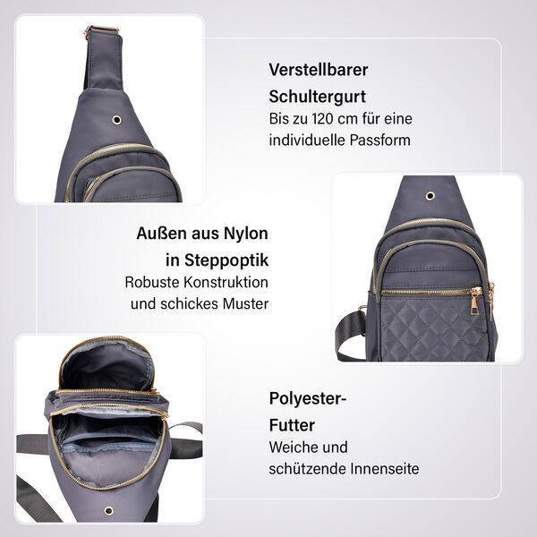 Rucksack mit RFID-Schutz in Steppoptik, 17x7,5x30cm, Grau image number 3