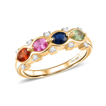 D'Joy Mehrfarbig Saphir, Blauer Saphir Ring 925 Silber 750 Gelbgold vermeil (Gr&ouml;&szlig;e 19.00) ca. 1,22 ct