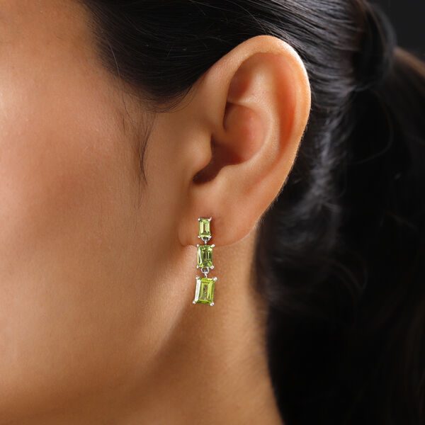 Natürlicher Peridot Tropfen-Ohrhänger, 925 Silber platiniert ca. 4,02 ct  image number 3