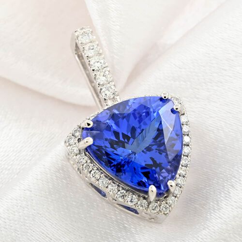 AAAA Tansanit, Weißer Diamant Anhänger 950 Platin ca. 3,75 ct. image number 1