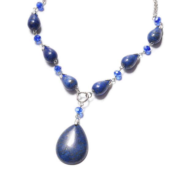 Lapislazuli Blauer Glas und Halskette ca. 45+5 cm, Silber-Ton 242,00 ct image number 2
